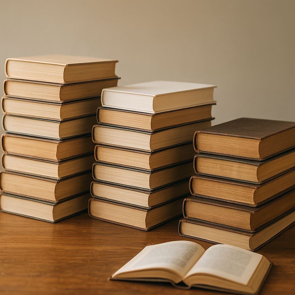 Stapel neuer und gebrauchter Bücher